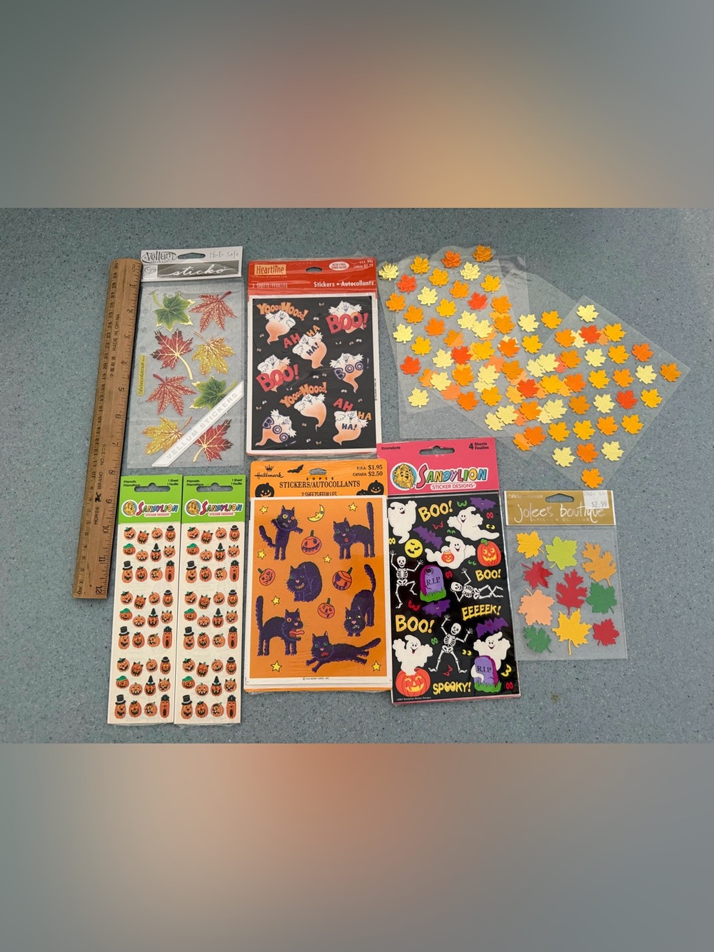 Vintage Sandylion Hallmark Halloween Cats Pumpkins Leaves Sticker Sheet LOT